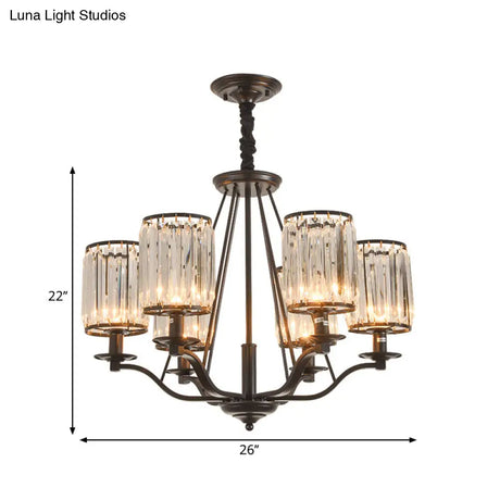 Black Crystal Beveled Pendant Light - Cylinder Chandelier For Living Room Ceiling Country Style