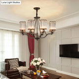 Black Crystal Beveled Pendant Light - Cylinder Chandelier For Living Room Ceiling Country Style