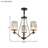 Black Crystal Beveled Pendant Light - Cylinder Chandelier For Living Room Ceiling Country Style