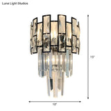 Black Crystal Embedded Wall Sconce - Contemporary Tapered Flush Mount With 3 Heads