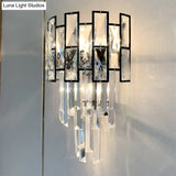Black Crystal Embedded Wall Sconce - Contemporary Tapered Flush Mount With 3 Heads