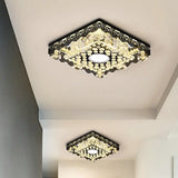 Black Crystal Floral - Trim Led Close - To - Ceiling Lamp - Contemporary Square/Round Design /