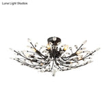 Black Crystal Leaf Semi Flush Mount Light - Modern Metal Ceiling Fixture With 6/8/10 Lights