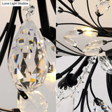 Black Crystal Leaf Semi Flush Mount Light - Modern Metal Ceiling Fixture With 6/8/10 Lights