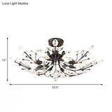 Black Crystal Leaf Semi Flush Mount Light - Modern Metal Ceiling Fixture With 6/8/10 Lights