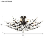 Black Crystal Leaf Semi Flush Mount Light - Modern Metal Ceiling Fixture With 6/8/10 Lights