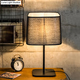 Black Cuboid Plug-In Night Table Lamp With Fabric Shade - Simplistic Design Ideal For Bedside Use