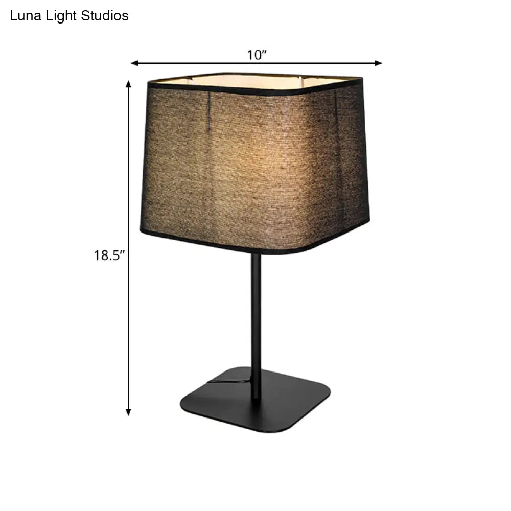 Black Cuboid Plug-In Night Table Lamp With Fabric Shade - Simplistic Design Ideal For Bedside Use