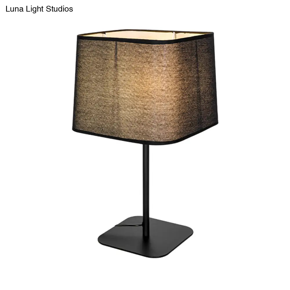 Black Cuboid Plug-In Night Table Lamp With Fabric Shade - Simplistic Design Ideal For Bedside Use