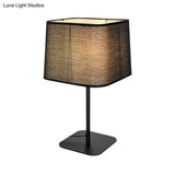 Black Cuboid Plug-In Night Table Lamp With Fabric Shade - Simplistic Design Ideal For Bedside Use
