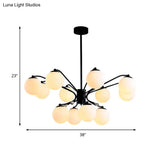 Black Curved Arm Chandelier With White Glass Ball Modern Hanging Ceiling Light (3/5/9 Lights)