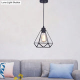 Black Diamond Iron Cluster Pendant: Industrial Retro Hanging Lamp For Restaurants (1-Light)