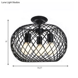 Black Drum Design Semi Flush Light - Vintage Retro Metallic 3-Head Foyer Mount 16’/16.5’ W