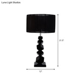 Black Drum Nightstand Lamp: Modern 12/13 W Single Pleated Table Light With Rock Pedestal