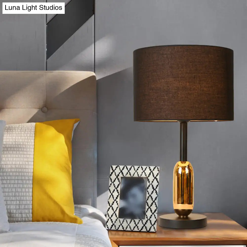 Black Drum Nightstand Light Modernist Desk Lamp With Brass Capsule Detail