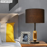 Black Drum Nightstand Light Modernist Desk Lamp With Brass Capsule Detail