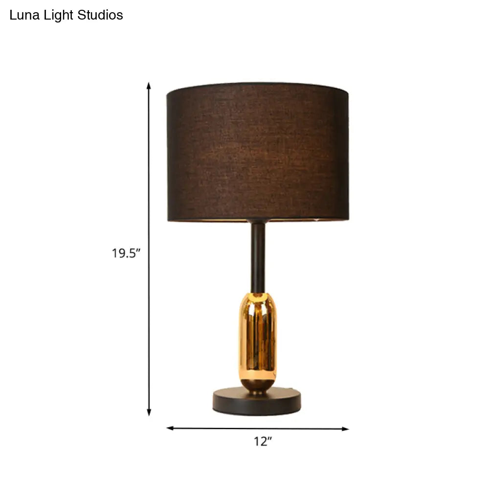 Black Drum Nightstand Light Modernist Desk Lamp With Brass Capsule Detail