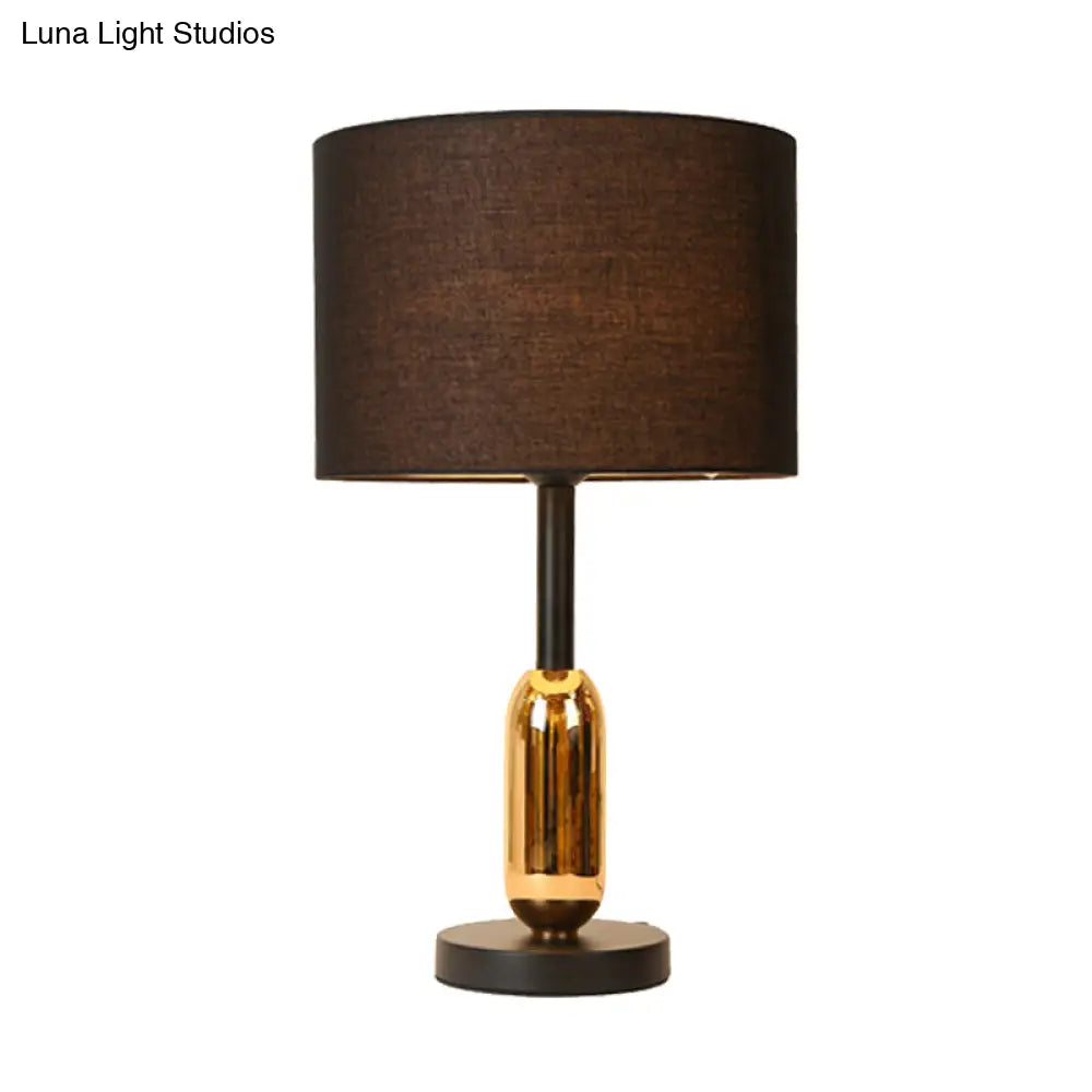 Black Drum Nightstand Light Modernist Desk Lamp With Brass Capsule Detail