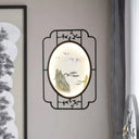 Black Fabric Halcyon Led Sconce Light With Asian-Inspired Frame