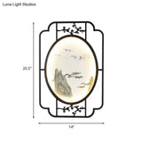 Black Fabric Halcyon Led Sconce Light With Asian-Inspired Frame
