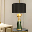 Black Fabric Nightstand Lamp With Traditional Urn Base - 1-Head Drum Table Light