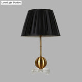 Black Fabric Table Lamp With Crystal Base - Elegant Single Light For Bedroom Or Countryside Ambience