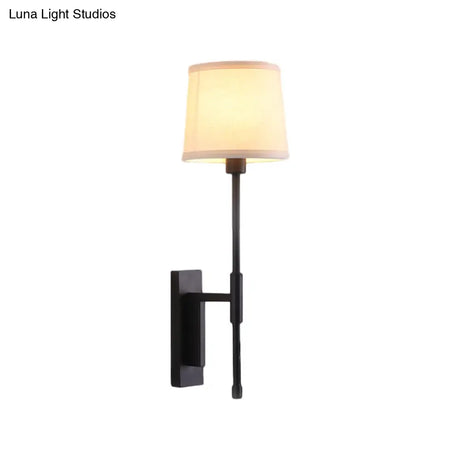 Black Fabric Wall Sconce With Right Angle Arm - Warehouse Style Lighting