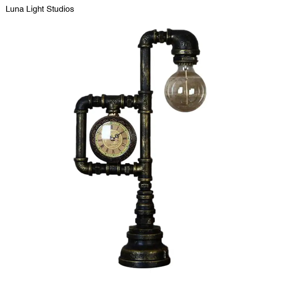 Black Farmhouse Table Lamp With Water Pipe Design - Ideal For Study Room