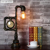 Black Farmhouse Table Lamp With Water Pipe Design - Ideal For Study Room