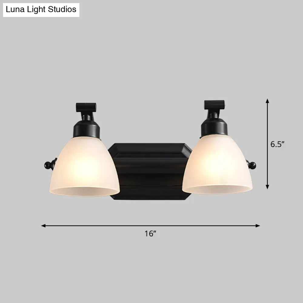 Black Finish Vanity Lamp - Countryside Opal Frosted Glass Bell Wall Sconce For Bathroom Lighting