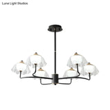 Black Floral Chandelier Light Fixture - Modern Acrylic Ceiling Pendant With 6 Heads And Bowl Insert