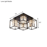 Black Flush Mount Ceiling Lamp With Frame - Modernist Cuboid Shade Semi Lighting (4 Lights)