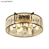 Black Flush Mounted Lamp With Double Round Minimalist Crystal Design And 7 Lights