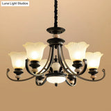 Black Frosted Glass Chandelier: Flower-Shaped Pendant Light For Classic Dining Room