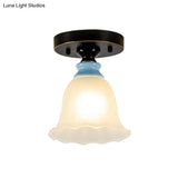 Black Frosted Glass Flared Flushmount Rural Style Flush Mount Light For Corridors