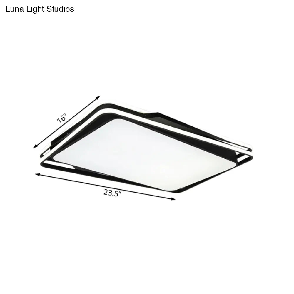 Black Geometrical Flush Mount Ceiling Lamp - Minimalist Led Metal Lighting In White/Warm Light