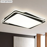 Black Geometrical Flush Mount Ceiling Lamp - Minimalist Led Metal Lighting In White/Warm Light