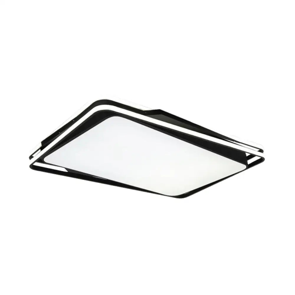 Black Geometrical Flush Mount Ceiling Lamp - Minimalist Led Metal Lighting In White/Warm Light