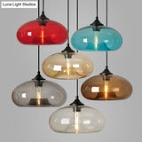 Black Glass Dining Pendant Light With Modern Ellipse Suspension - 1 Head Fixture