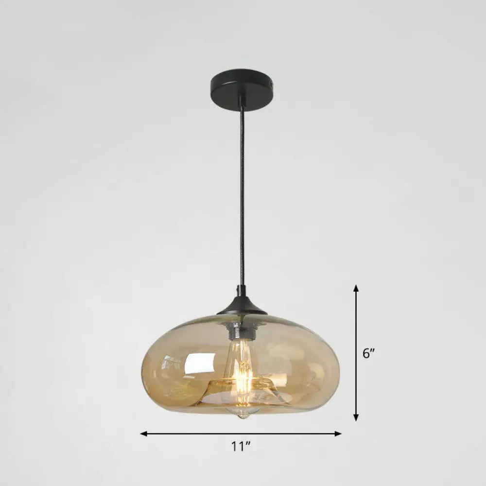 Black Glass Dining Pendant Light With Modern Ellipse Suspension - 1 Head Fixture Amber