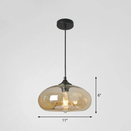 Black Glass Dining Pendant Light With Modern Ellipse Suspension - 1 Head Fixture Amber