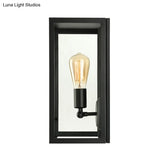 Black Glass Rectangle Sconce - Traditional Up/Down Wall Lamp For Bedroom