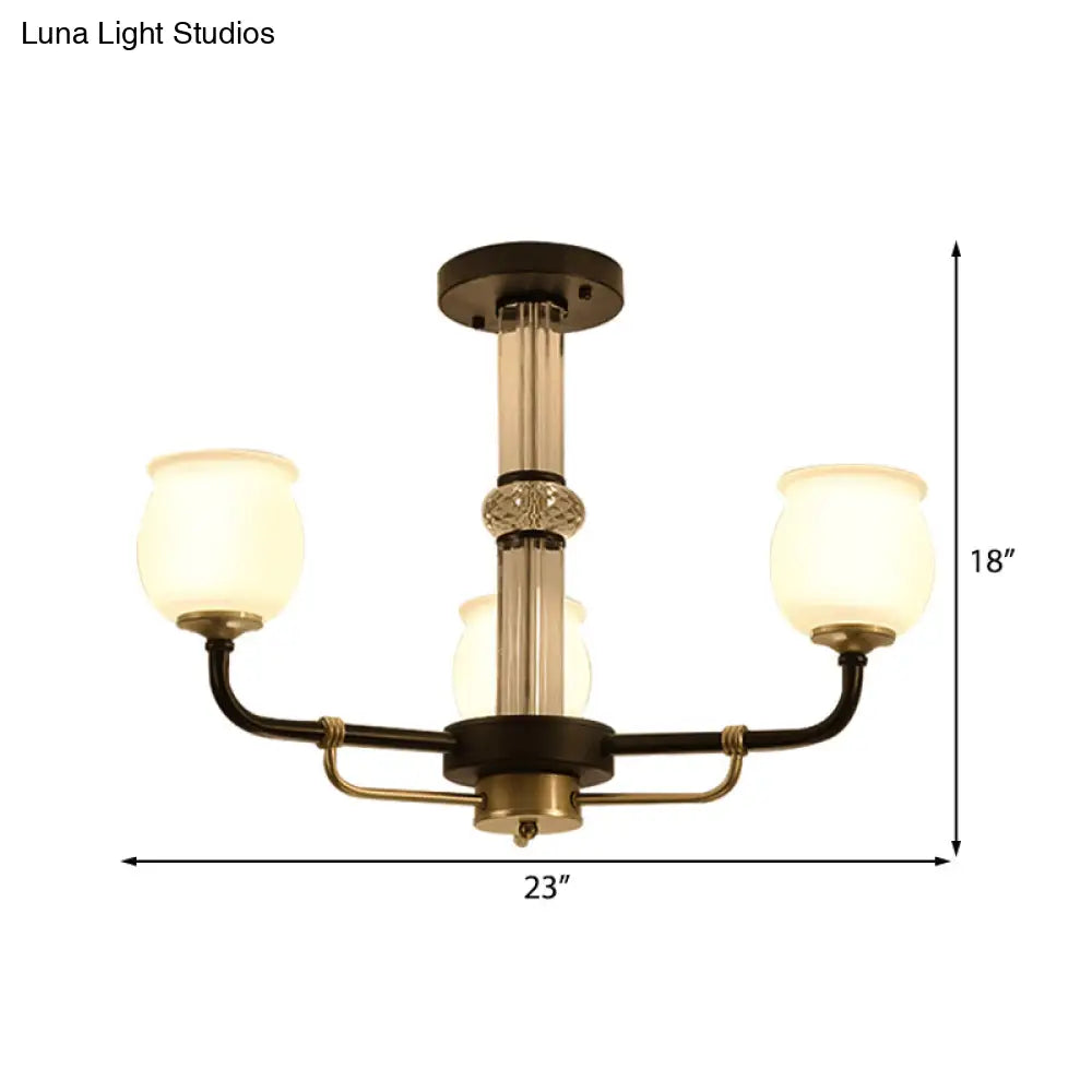 Black Glass Semi Flush Ceiling Light Fixture - Jar Shaped Traditional Design (3/6 Lights) For