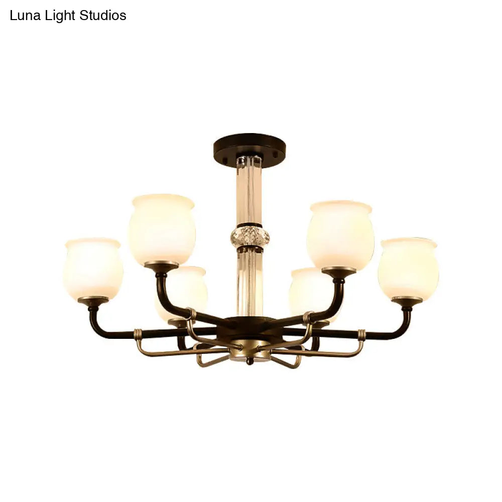 Black Glass Semi Flush Ceiling Light Fixture - Jar Shaped Traditional Design (3/6 Lights) For