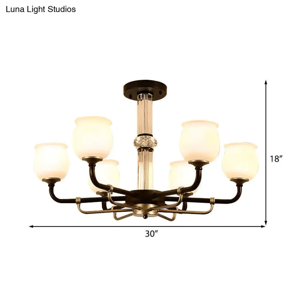 Black Glass Semi Flush Ceiling Light Fixture - Jar Shaped Traditional Design (3/6 Lights) For