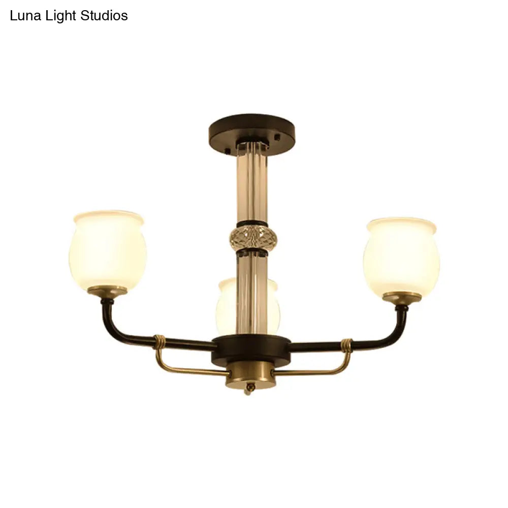 Black Glass Semi Flush Ceiling Light Fixture - Jar Shaped Traditional Design (3/6 Lights) For