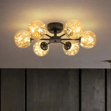 Black Globe Led Starry Semi Flush Mount Ceiling Light With Glass Shade 6 / Amber