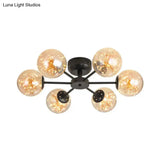 Black Globe Led Starry Semi Flush Mount Ceiling Light With Glass Shade