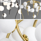 Black/Gold Flush Lamp With Milk White Glass And Weeping Branch Design - 15/20 Lights Ceiling Mount