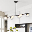 Black/Gold Metallic Hanging Chandelier - Clear Glass Ball Island Light For Dining Table With 6